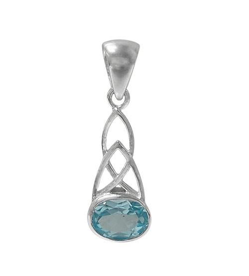 Oval Blue Topaz Pendant, Sterling Silver